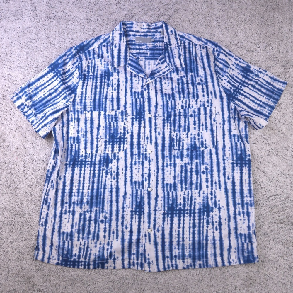 Vince Camp Shirt Mens XL Loop Collar Button Hawaiian Tie Dye Blue White EUC